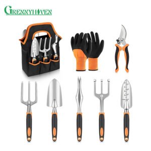 GreenHaven Garden Tool Set - 8 Piece Stainless Steel Set with Carrying Tote_0