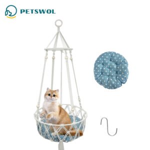 PETSWOL Macrame Cat Hammock - Handwoven Boho Cat Swing for Indoor/Outdoor_0