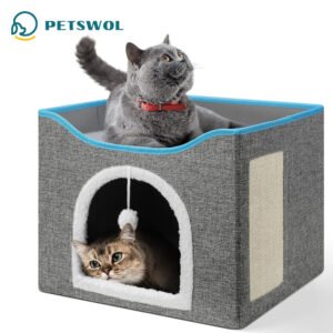 PETSWOL Cat House with Scratch Pad - Cozy Cat Hideout and Lounge for Multi-Cat Households_0