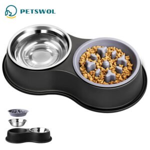 PETSWOL Dog Water and Food Bowls with Slow Feeder_0