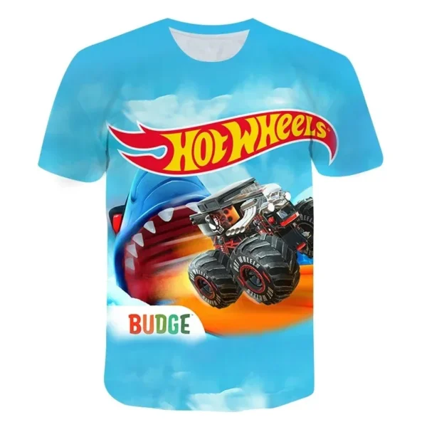 2024 Summer Children's Disney T-shirt Hot Wheels 3d Printed Charming Short Sleeve Boys and Girls Top Street Shirt Fashion Clothes