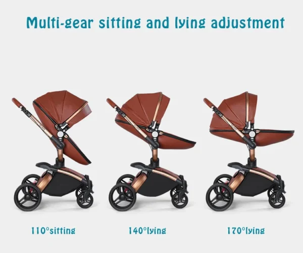 Luxury Baby Stroller,AGAPE Leather High View 3 in 1 Stroller For 0-3 Years,360 Ratetion Design High Quality 4 Wheels Baby Pram