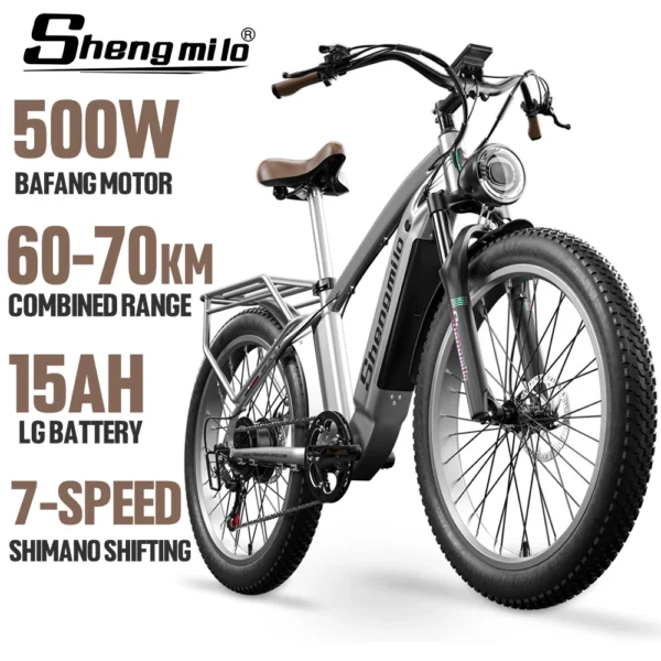 Shengmilo MX04 26" Electric Mountain Bike 500W Octagon Motor Retro Electric Bike Fat Tire Bike 15AH Removable LG Battery EBIKE