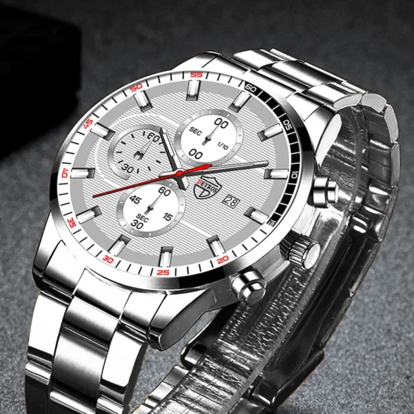 Men's Watch Brand Silver Fashion Stainless Steel Quartz Watch for Men Luxury Business Leather Watches Men's New Calendar Clock