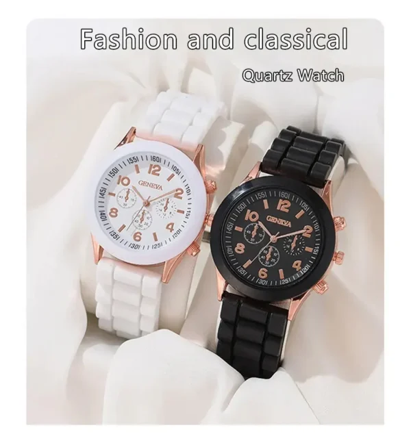 2Pcs Luxury Women's Watch Set Fashion Luxury Elegant Alloy Wristwatch Silicone Strap Couple Watch Men Quartz Holiday Gifts