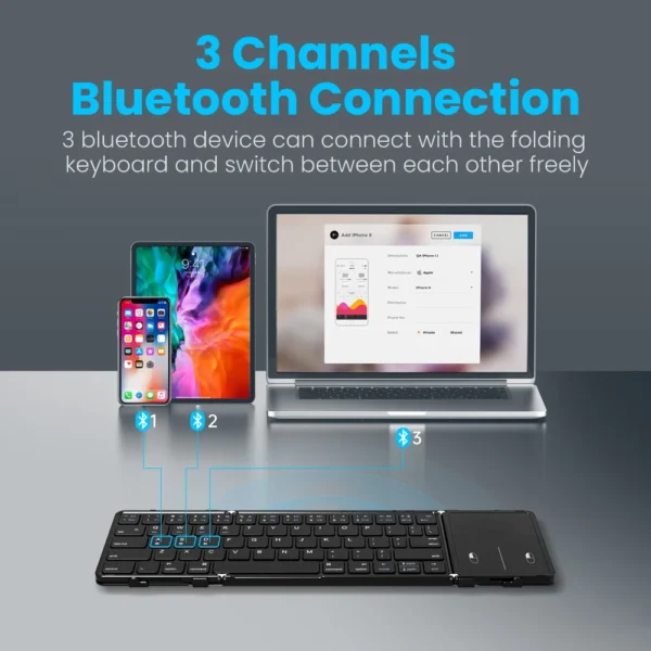 AVATTO  Wireless Folding Keyboard with Touchpad Rechargeable Foldable Bluetooth Keyboard for Tablet Ipad