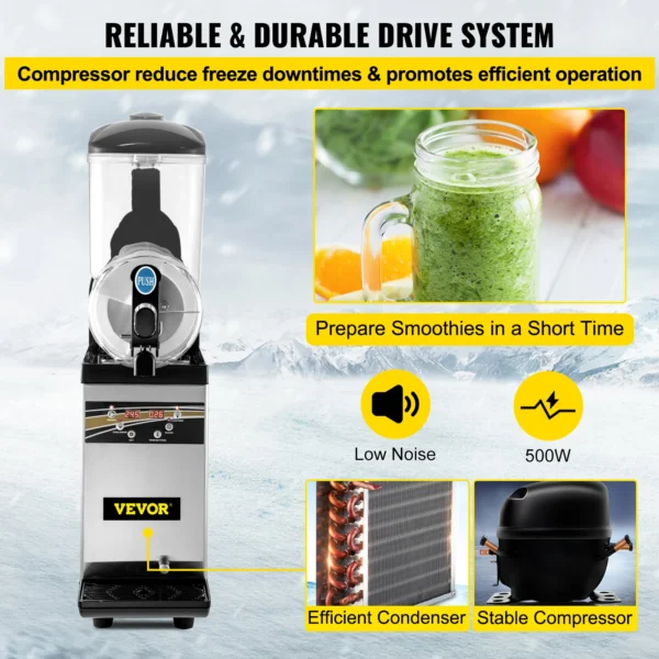 VEVOR 15L Singel Tank Slush Ice Machine Ice Cream Snow Smoothie Beverage  Maker Stainless Steel for Business Commercial