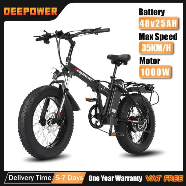 DEEPOWER 2000W Adults Electric Bike Bicycle 1000W 48V 12.8AH 20 Inch Off-Road Tire Folding Electric E Bikes Mountain Ebike